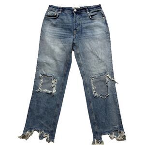 Free People Relax Straight Jeans Womens  Distressed Denim Button Fly Size 27